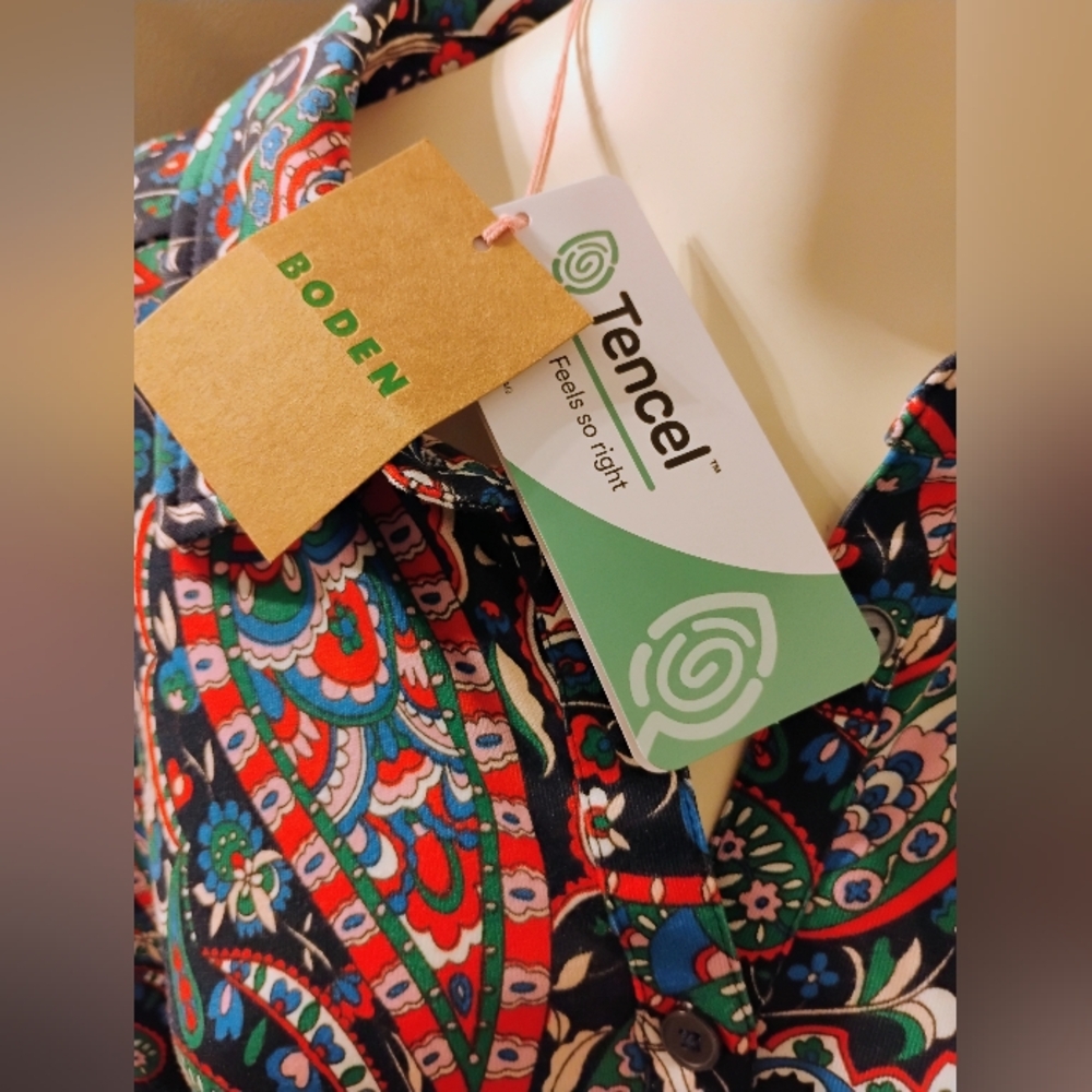 $185 NWT Woman's Boden Laura Jersey Paisley Shirt Dress Size 10L Waist Tie Midi - Picture 10 of 12